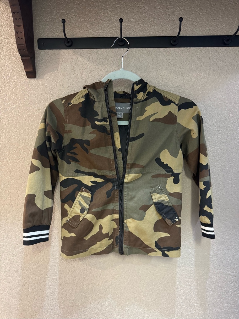 Michael Kors Kids Camouflage Zip Hoodie in Green and Brown